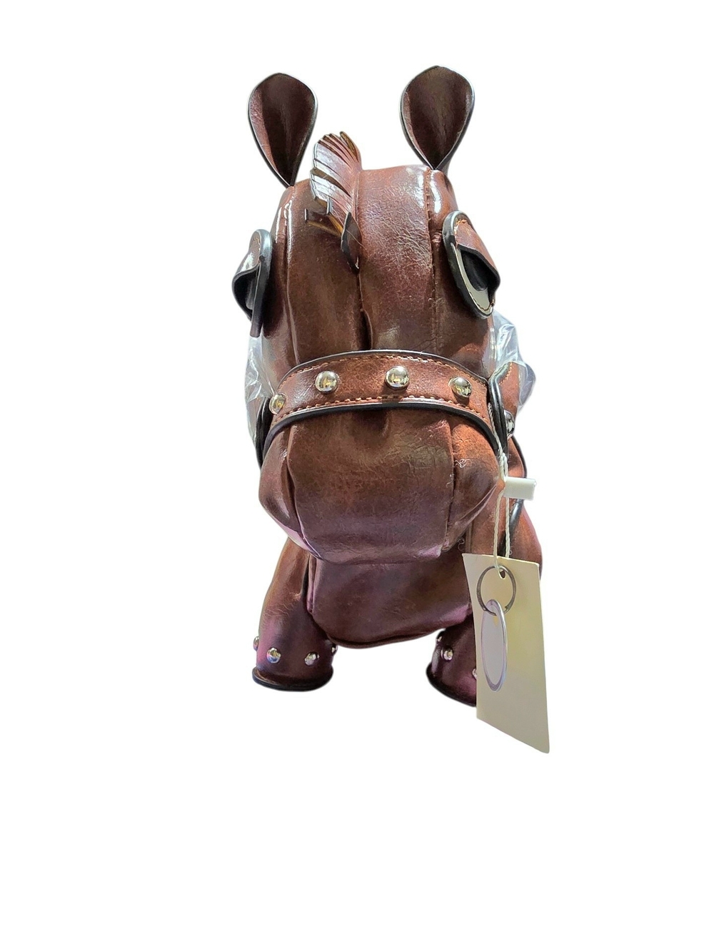 Brown Horse Vegan Leather Crossbody Bag with Studded Harness Detail